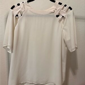 Naked Zebra Cream Blouse with Cutout Shoulders